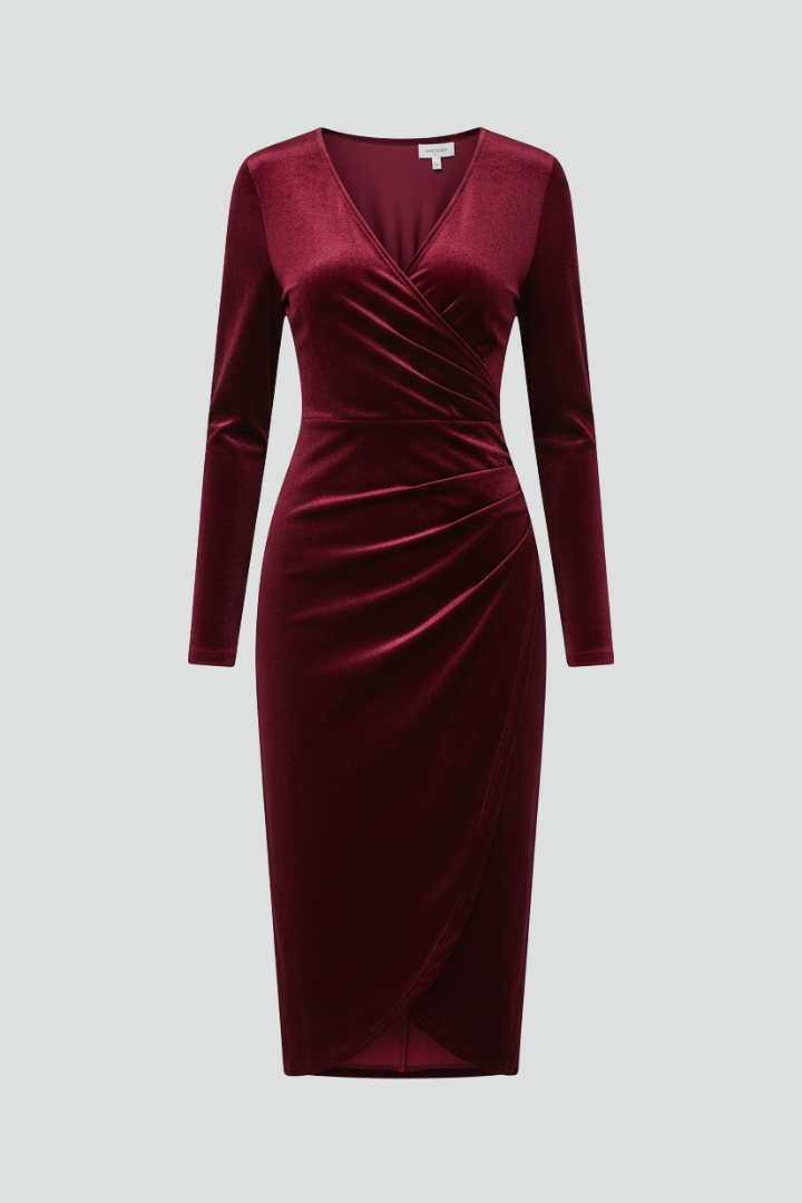 Septima | Women’s Midi Dress with V Neckline and Long Sleeves
