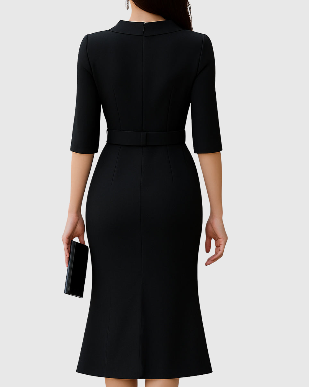 Women's Belted Asymmetric Short-Sleeve Midi Dress for Evening Wear — view 2