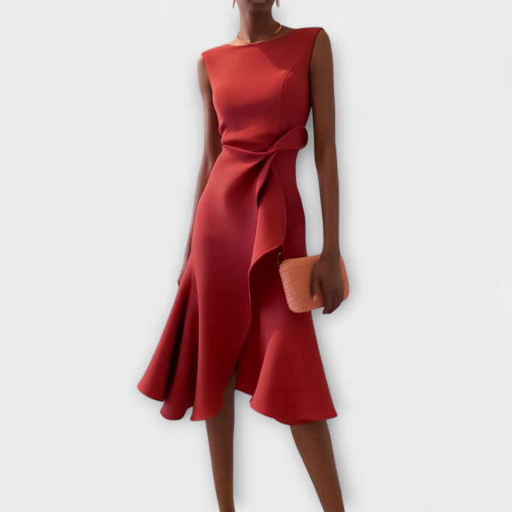 Women's Asymmetric Sleeveless Midi Dress for Evening Wear — view 1