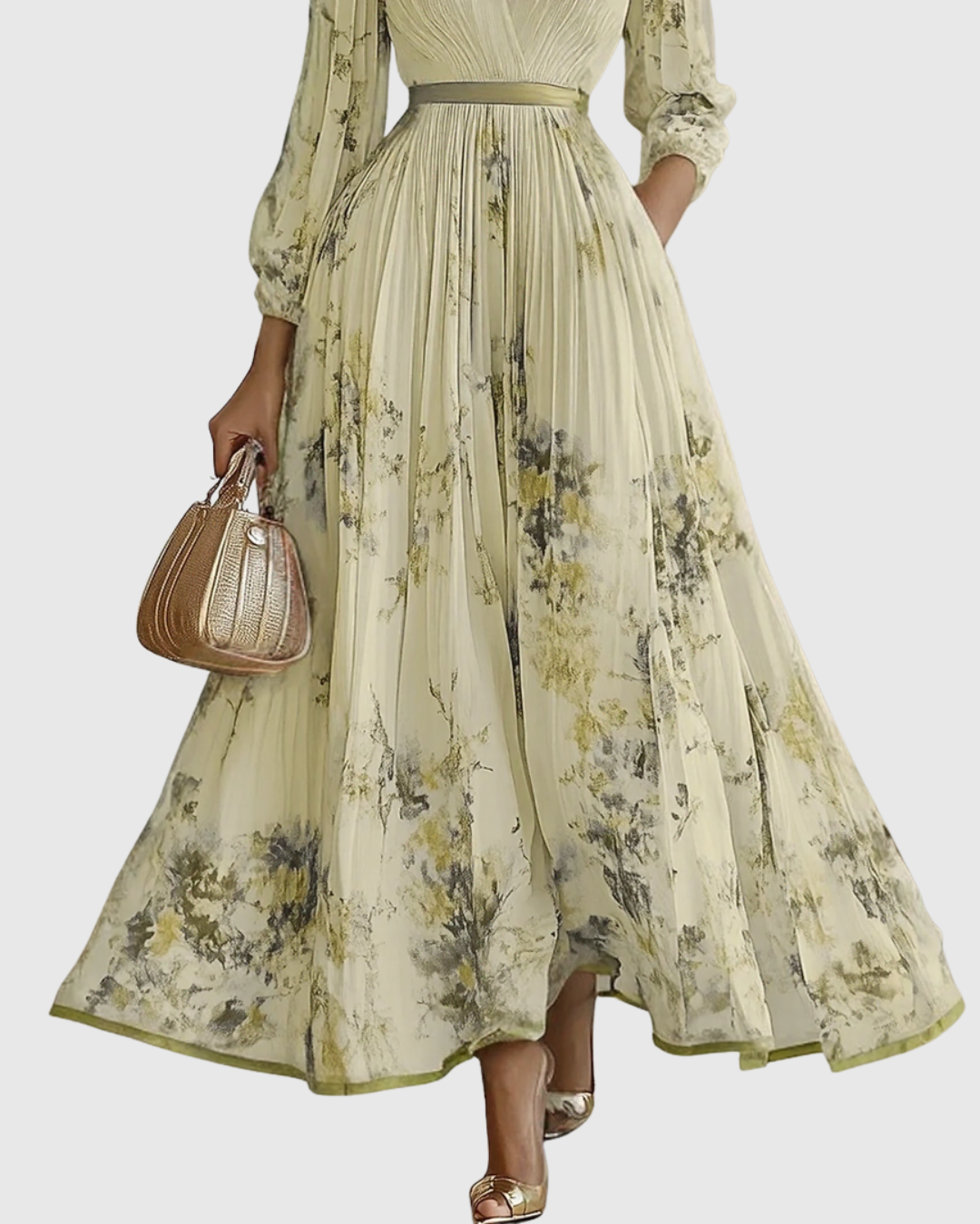 Women's Floral Pleated Tie-Waist V-Neck Maxi Dress for Formal Occasions — view 10