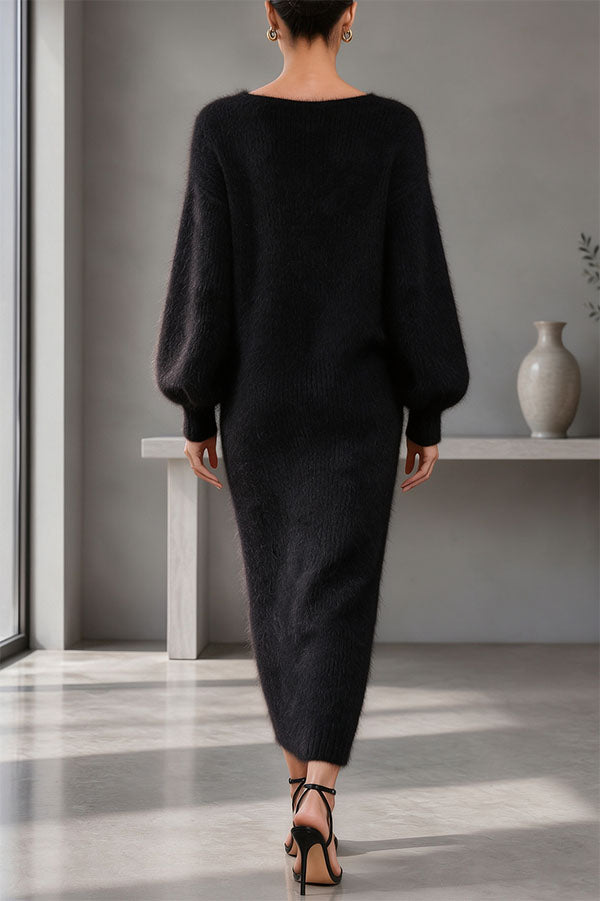 Paula | Women's Knit V-Neck Button-Front Midi Dress
