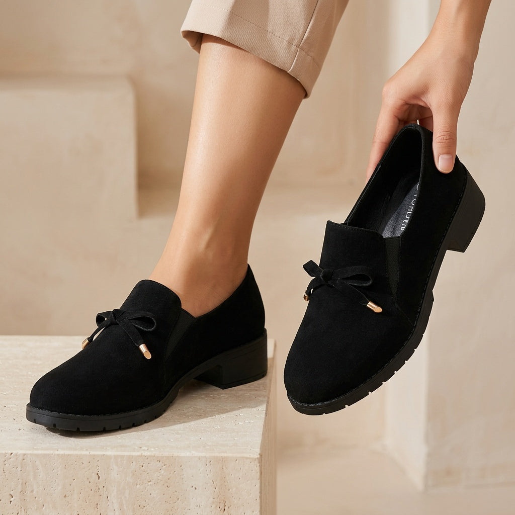 Rosaria Suede-Look Low Block-Heel Loafers with Bow - image 7