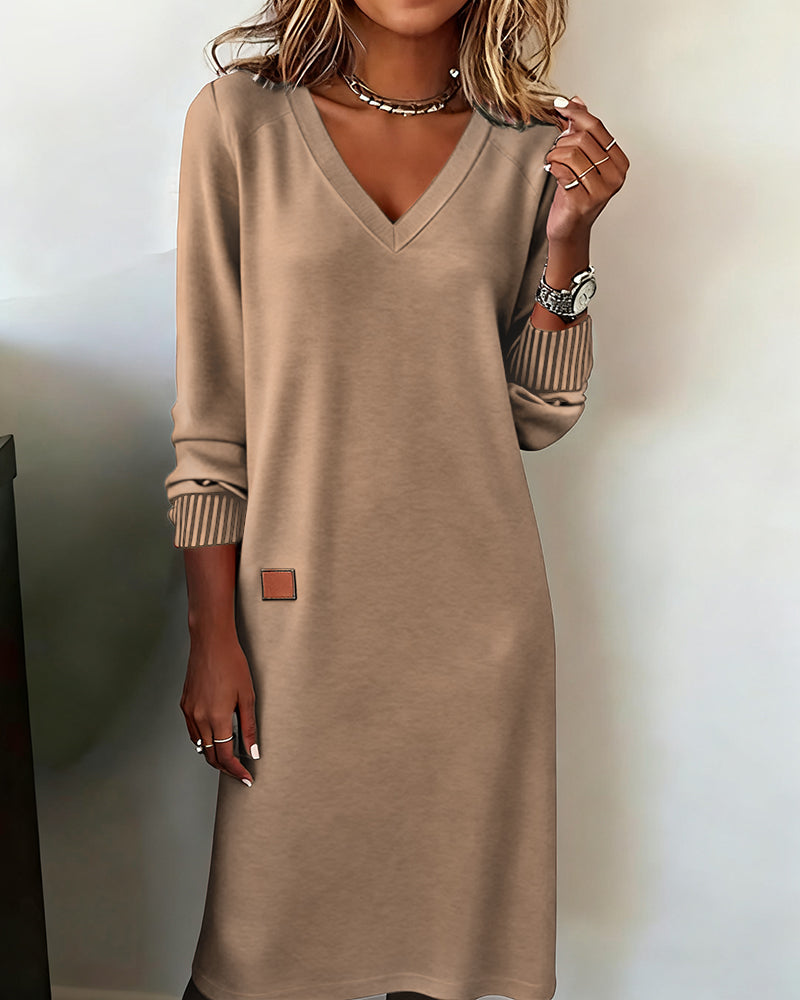 Violet | Women's V-Neck Long Sleeve Sweater Midi Dress