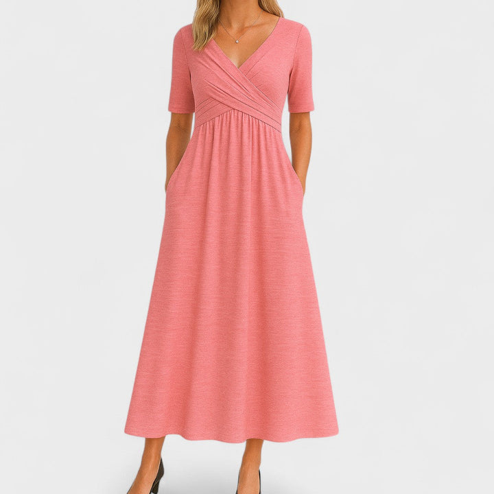 Women's Wrap Pleated V-Neck Midi Dress for Summer — view 7