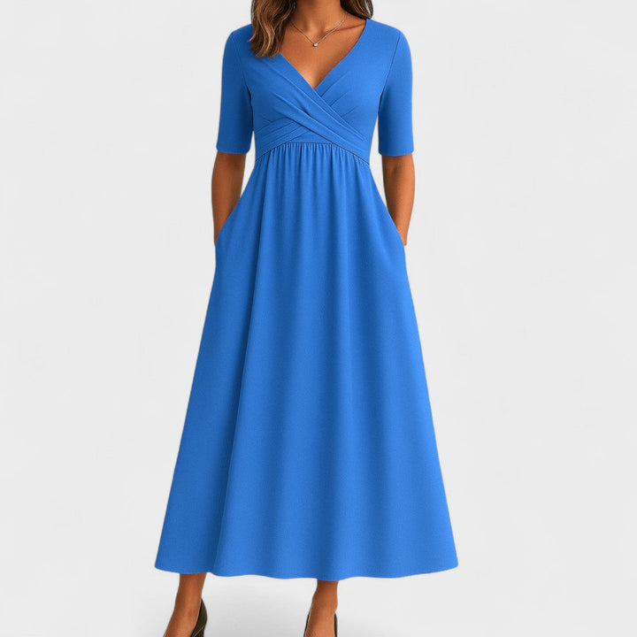 Women's Wrap Pleated V-Neck Midi Dress for Summer — view 4