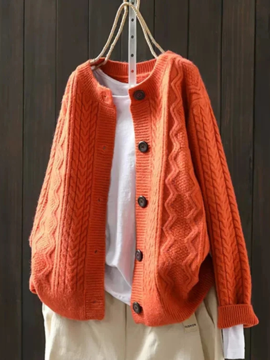 Karin | Women's Cable Knit Crew Neck Cardigan