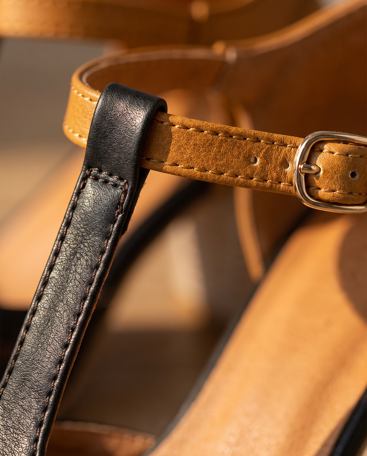 Clarisse | Women's T-Bar Block Heel Dress Shoes - material detail