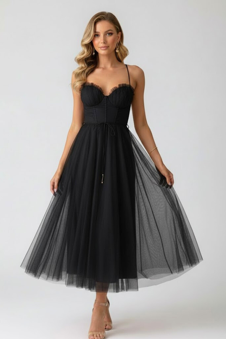 Tüllkleid für Damen mit Herzausschnitt – Festliches Abend- & Partykleid