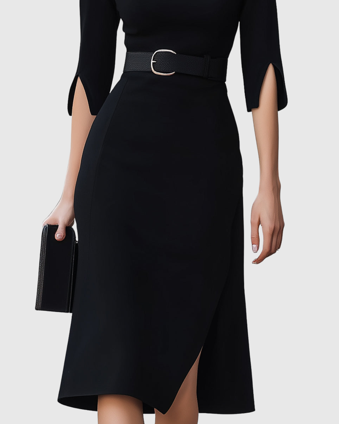 Women's Belted Asymmetric Short-Sleeve Midi Dress for Evening Wear — view 4