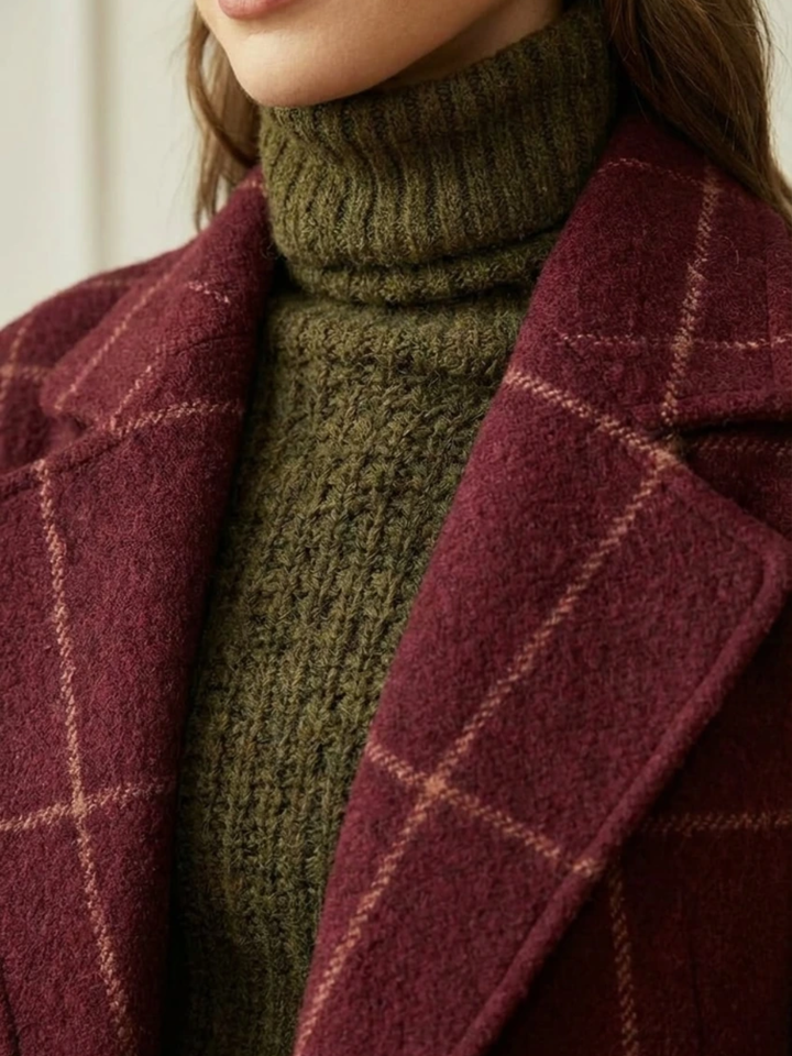 Arvae | Women's Checked Wool Blend Long Coat