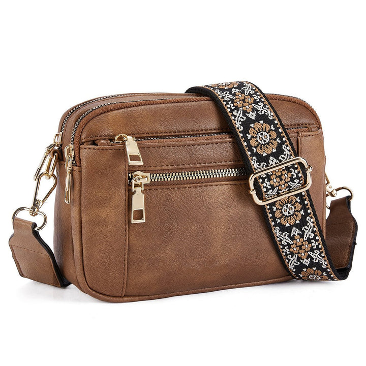 Alethea | Women's Multi-Zip Crossbody Bag with Patterned Strap