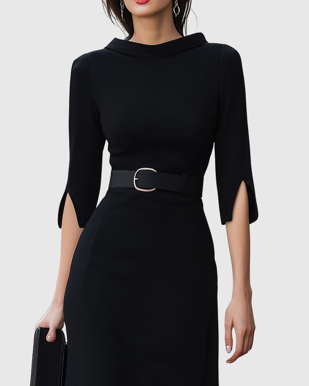 Women's Belted Asymmetric Short-Sleeve Midi Dress for Evening Wear — view 3