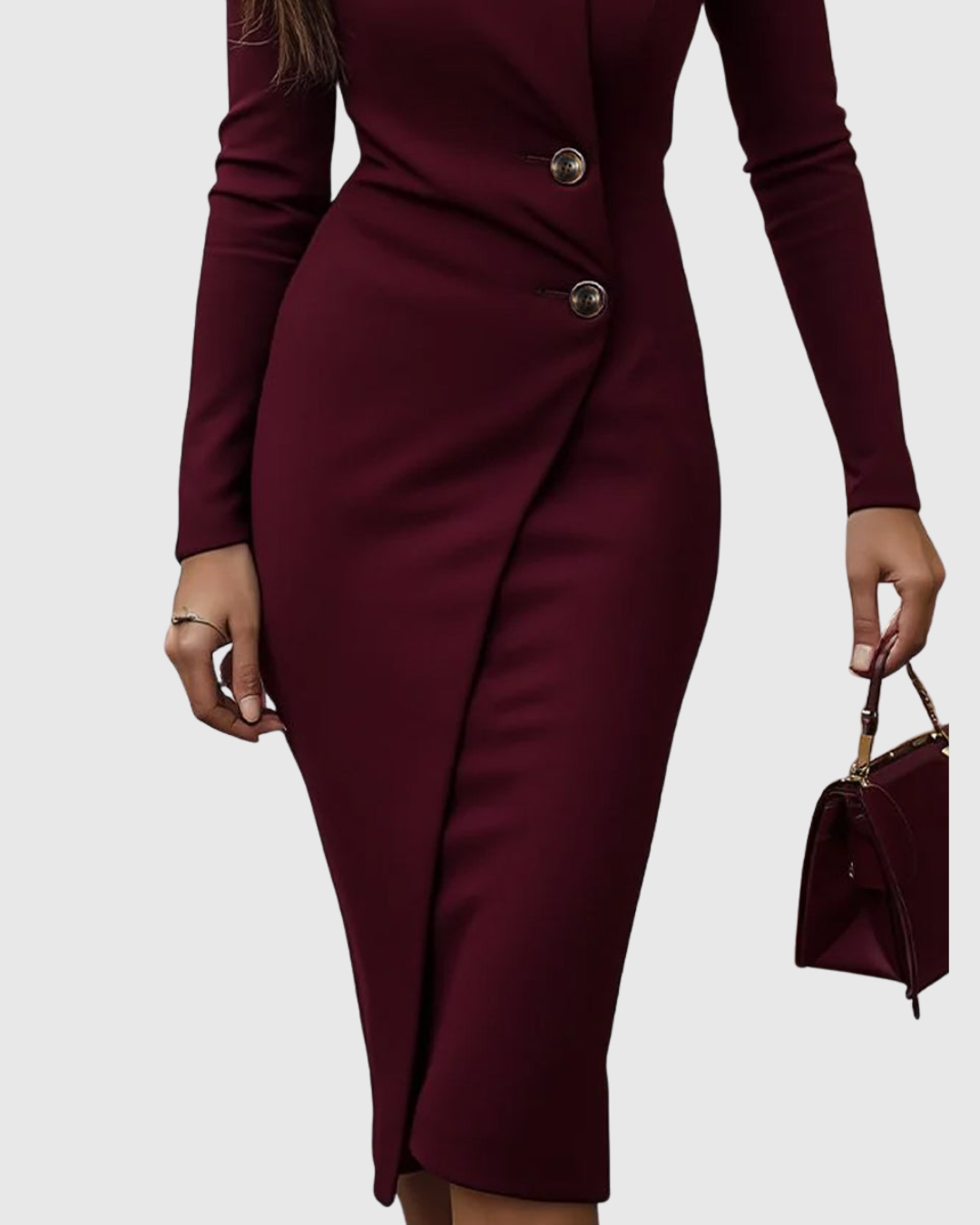 Women's Wrap Bodycon Long-Sleeve Midi Dress for Evening Wear — view 4