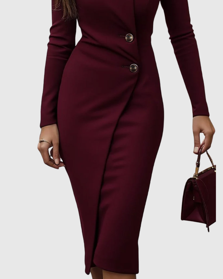 Women's Wrap Bodycon Long-Sleeve Midi Dress for Evening Wear — view 4