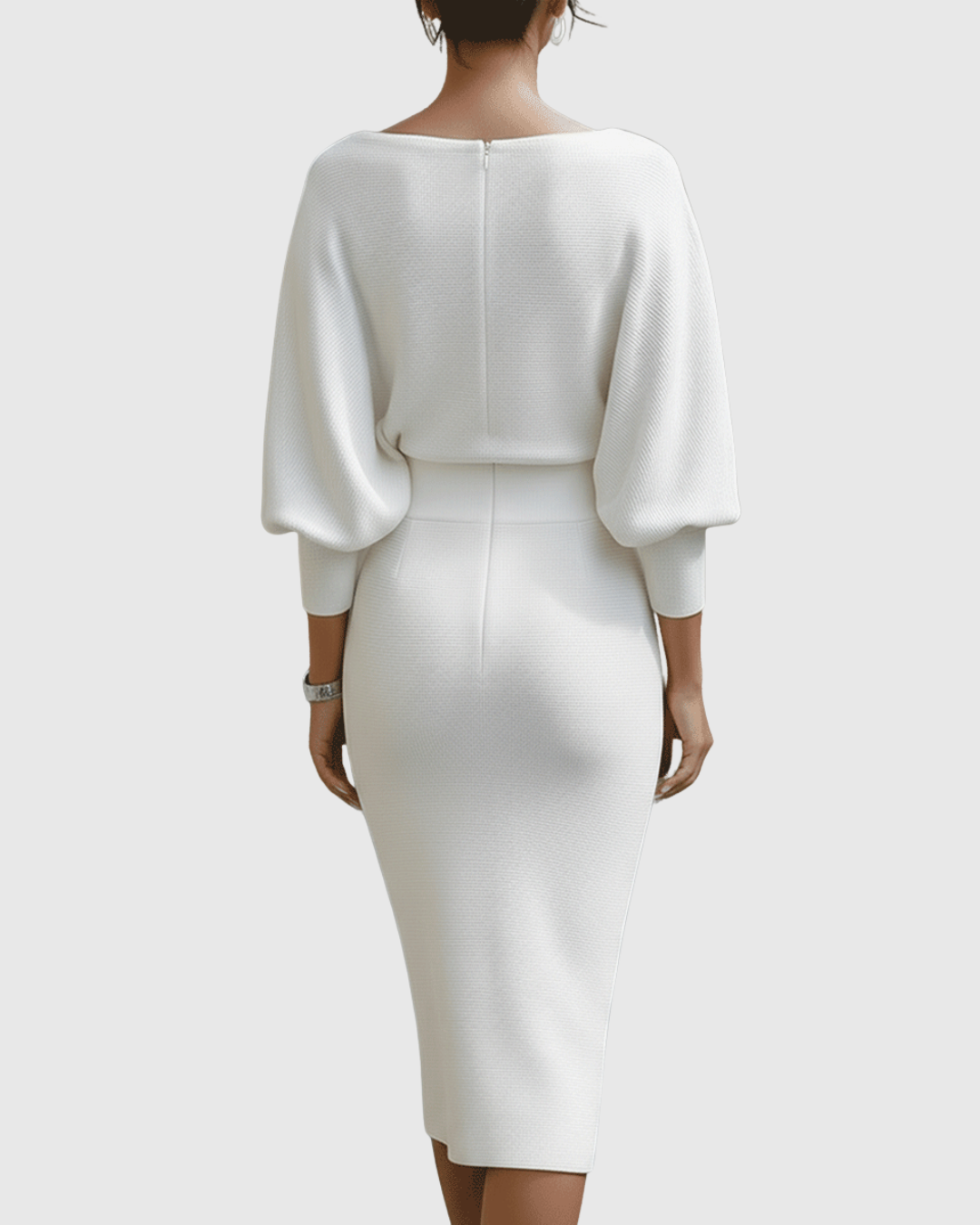 Women's Draped Fitted Cowl-Neck Long-Sleeve Midi Dress for Evening Wear — view 10