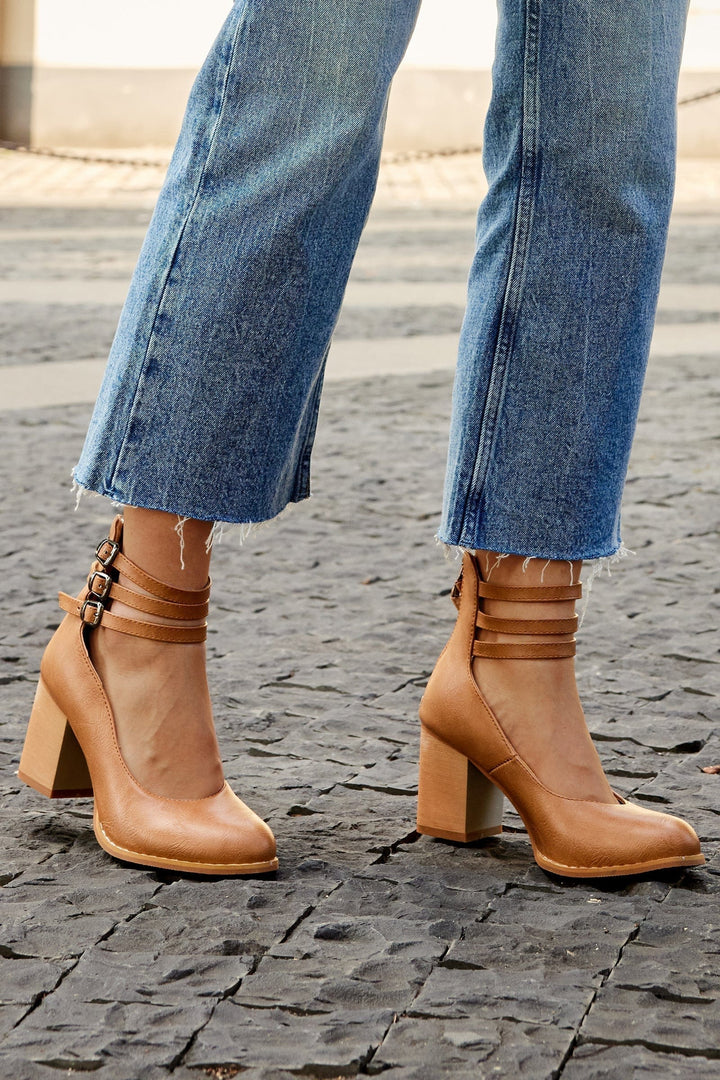 Heulwen | Women's Triple Buckle Block Heel Ankle Boots