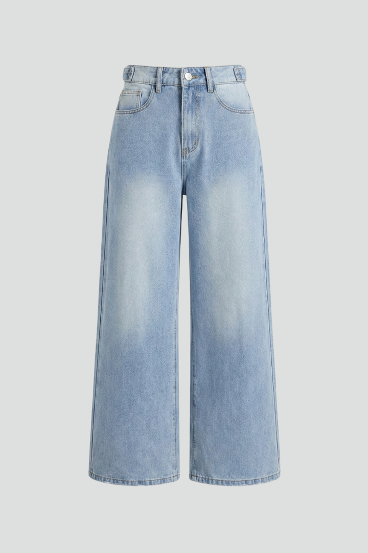 Dame Vidt benskåret Jeans med knap Lukning og Forlommer