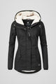 Zinnia | Women's Hooded Button-Front Padded Jacket for Layering in Black