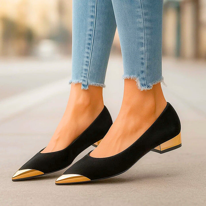 Delfine Pointed-Toe Flats with Metal Toe Cap - image 2