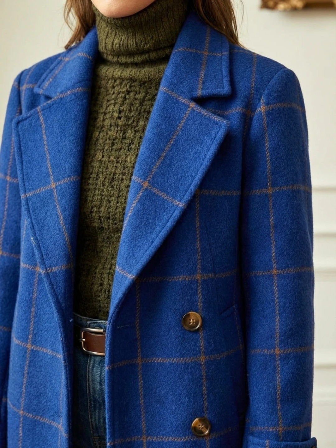 Arvae | Women's Checked Wool Blend Long Coat