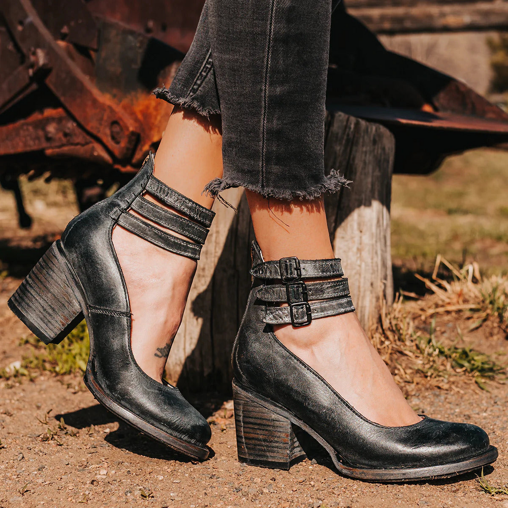 Delyth | Women's Block Heel Ankle Boots with Buckle Straps