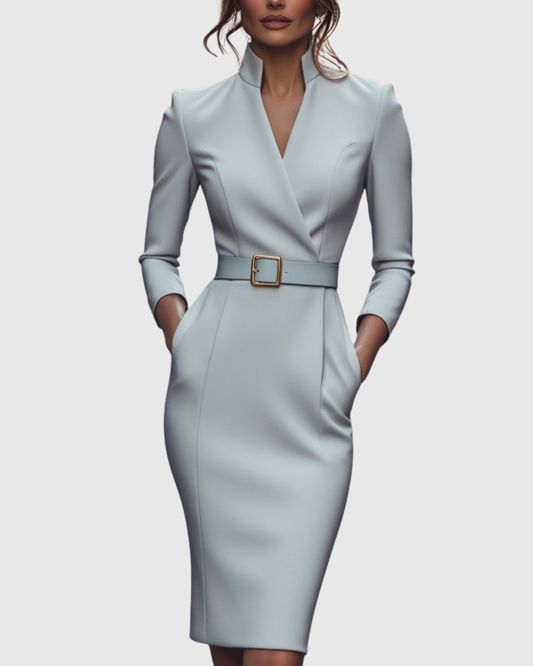 Rosamond | Women's Belted V-Neck Long Sleeve Midi Dress