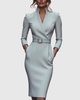Rosamond | Women's Belted V-Neck Long Sleeve Midi Dress
