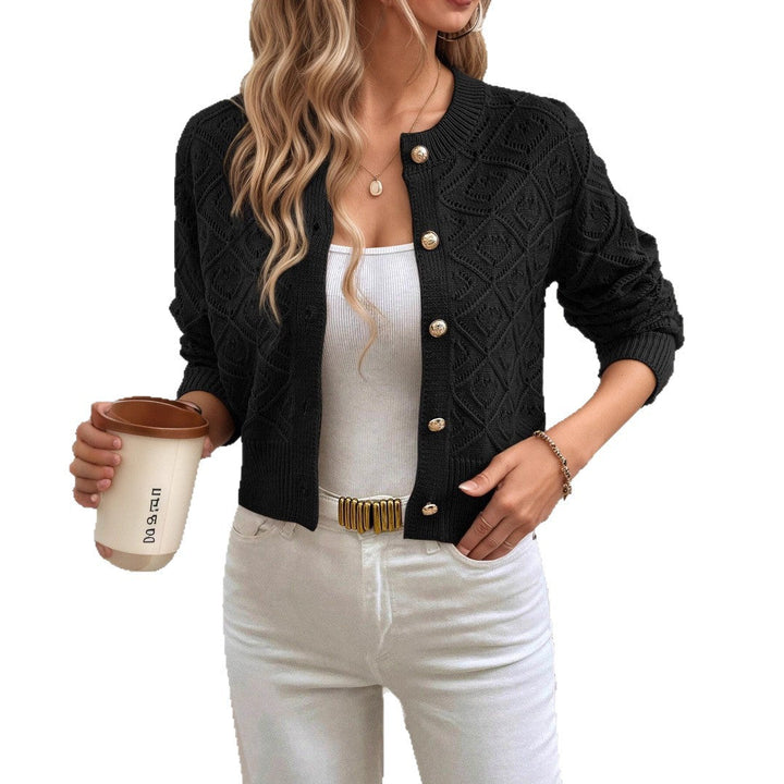 Merete | Women's Textured Knit Cardigan with Gold Buttons