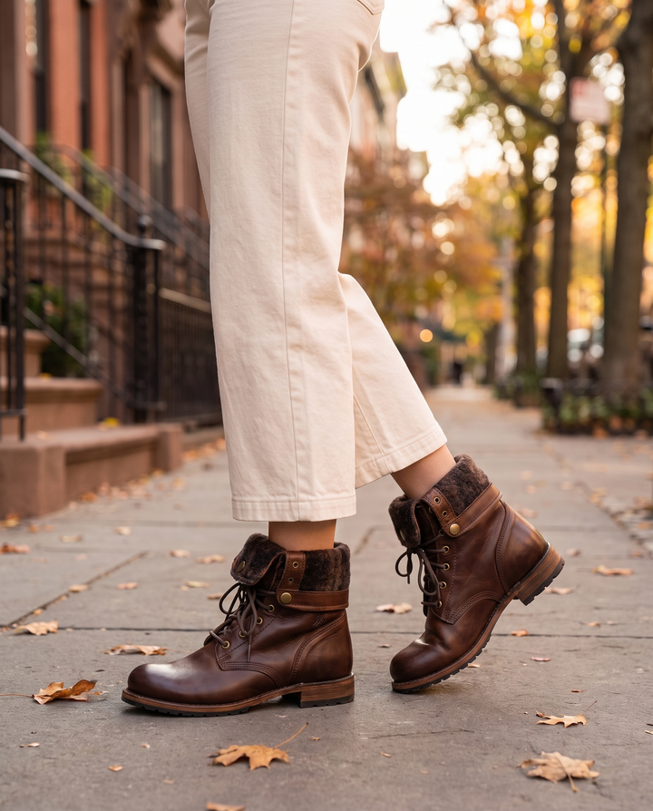 Nairobi | Women's Leather Lace-Up Ankle Boots - worn on the street