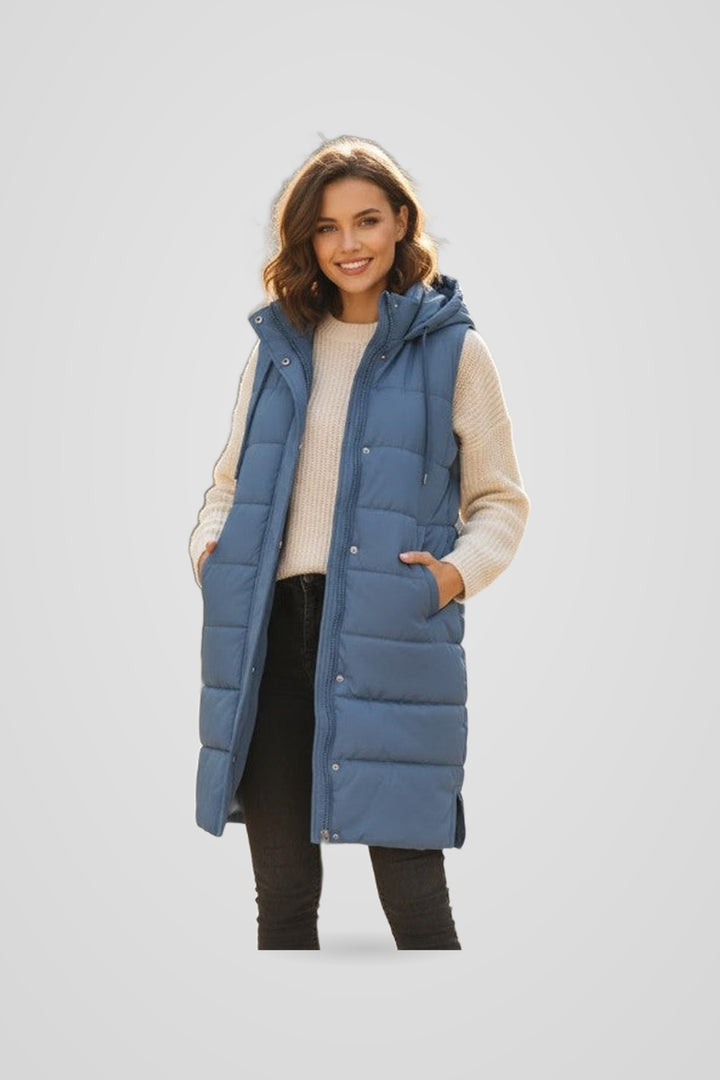 Adalyn | Women's Zip-Front Hooded Padded Gilet for Layering in Blue