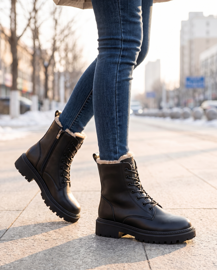 Constance | Women's Lace-Up Platform Boots for All-Day Wear - worn on the street