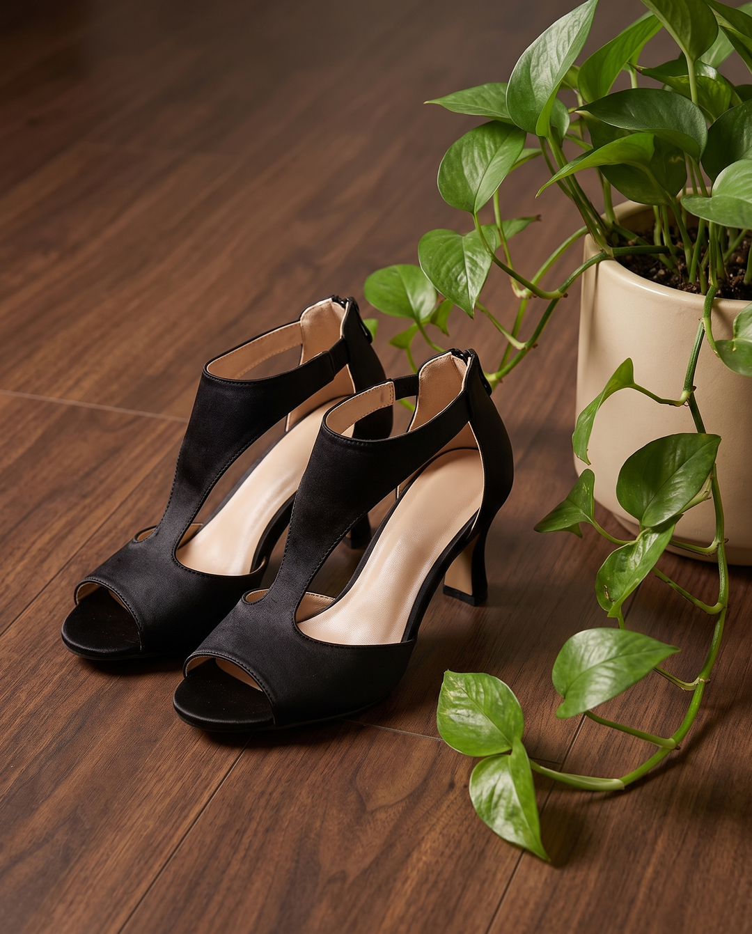 Carolin | Women's Satin Peep-Toe Evening Heels - studio product shot
