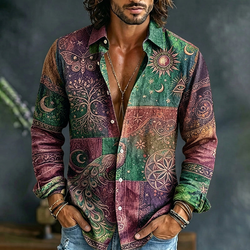 Benedict | Men's Sun and Moon Print Long Sleeve Shirt