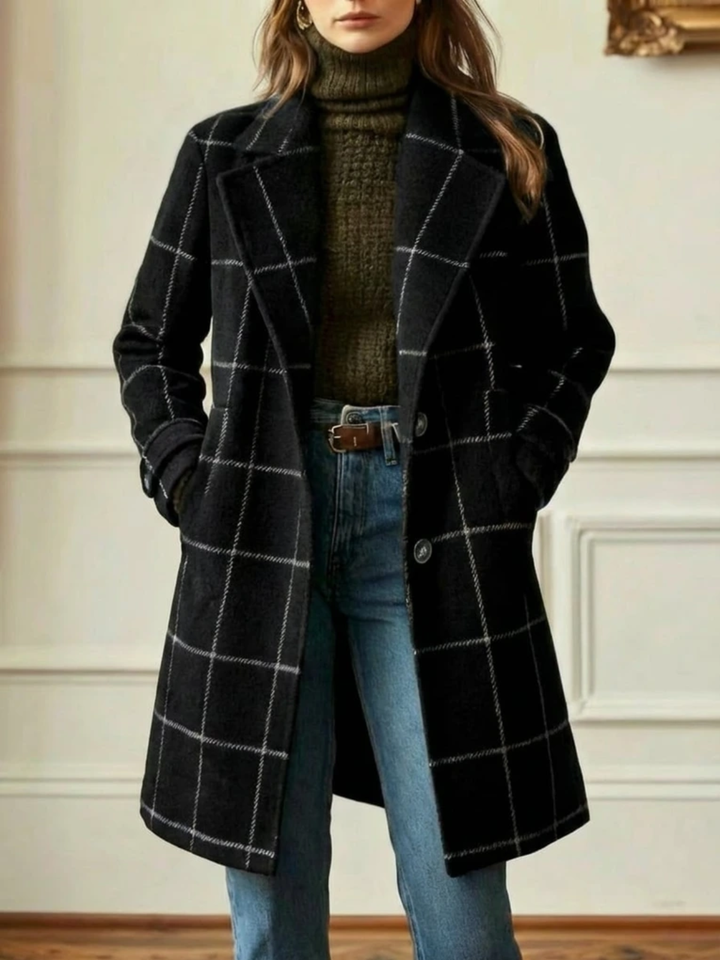 Arvae | Women's Checked Wool Blend Long Coat