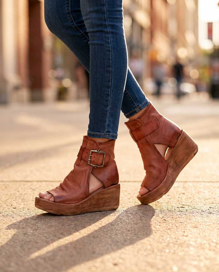 Thea | Women's Buckle Platform Boots for All-Day Wear - worn on the street