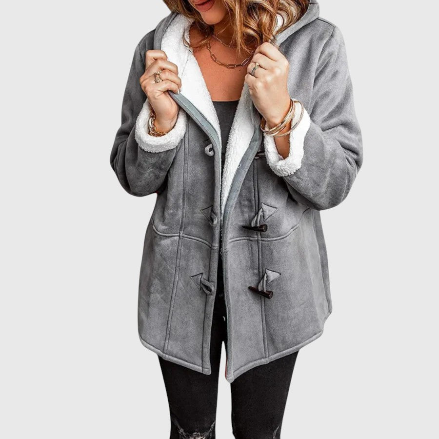 Henrietta | Women's Hooded Button-Front Coat for Fall and Winter in Grey