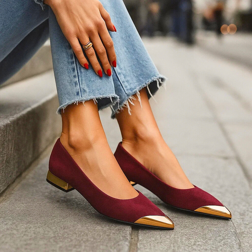 Delfine Pointed-Toe Flats with Metal Toe Cap - image 5