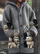 Coralia | Women's Cat Print Hooded Button Cardigan