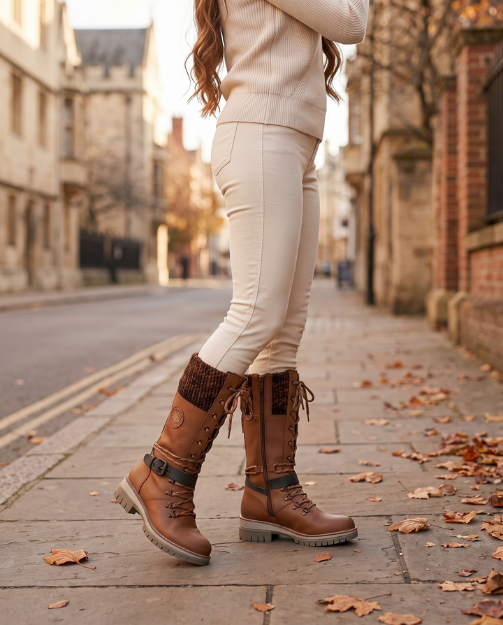 Dilan | Women's Knee High Lace-Up Winter Boots - worn on the street