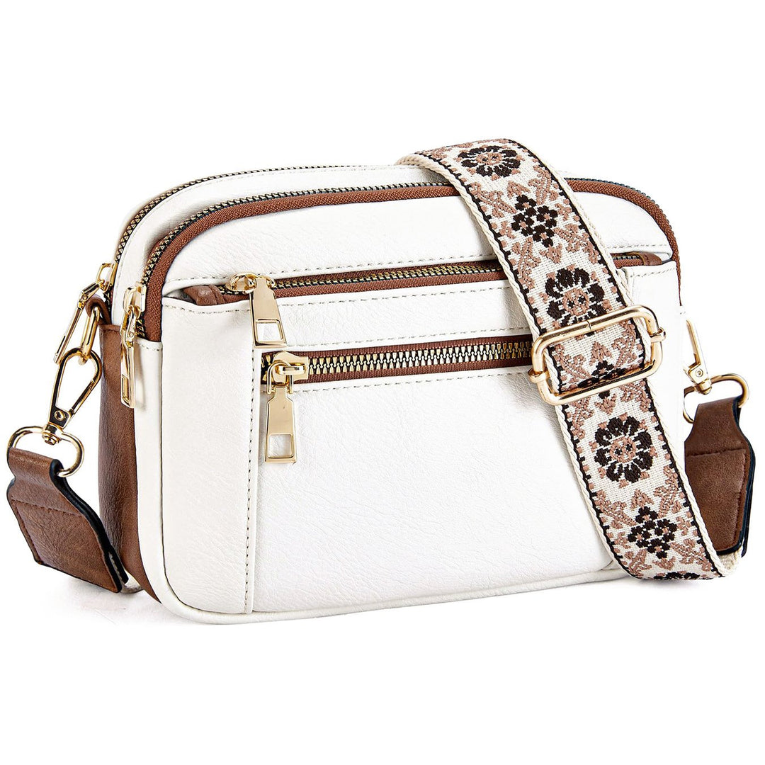 Alethea | Women's Multi-Zip Crossbody Bag with Patterned Strap