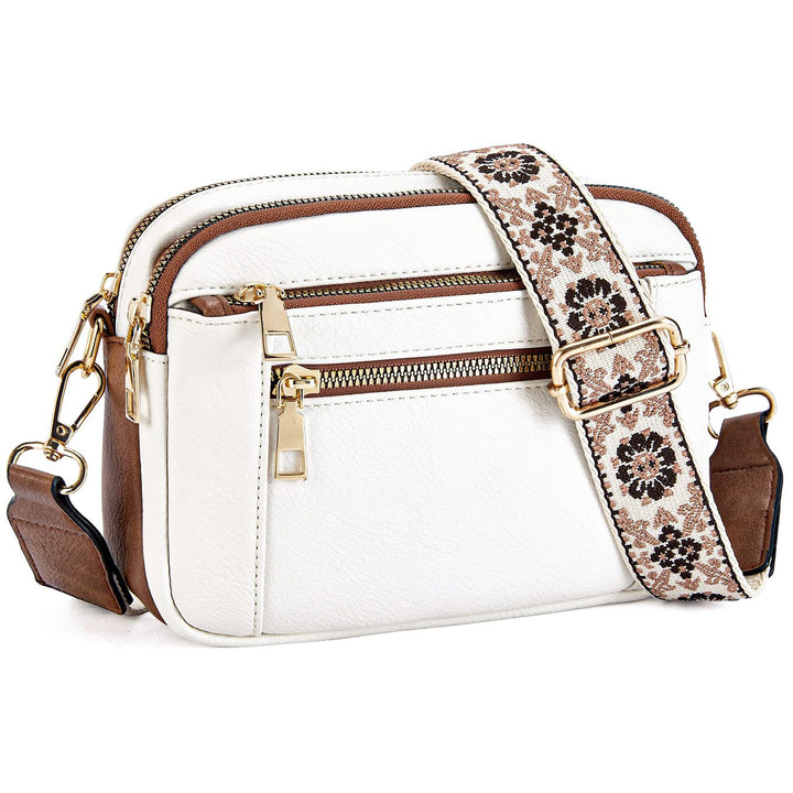 Alethea | Women's Multi-Zip Crossbody Bag with Patterned Strap