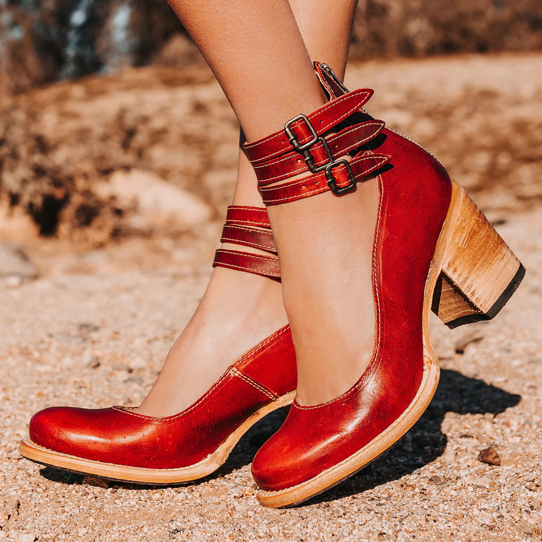 Delyth | Women's Block Heel Ankle Boots with Buckle Straps