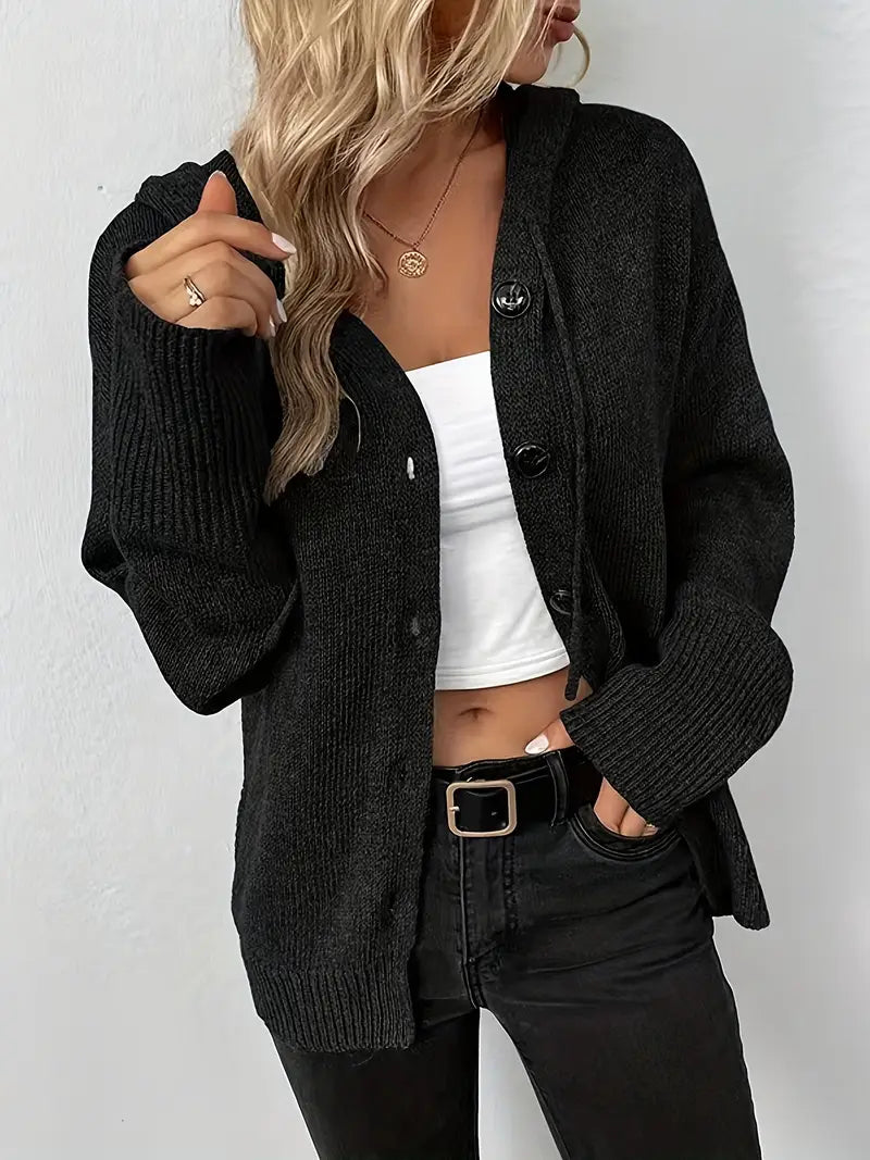 Emberlyn | Women's Hooded Button-Front Cardigan for Cold Weather in Black