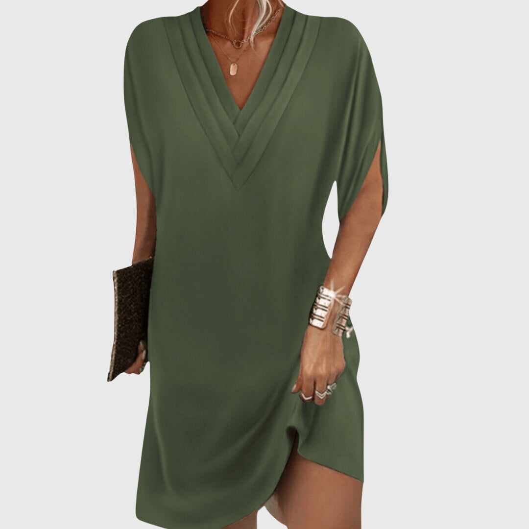 Women's Relaxed-Fit Flowy V-Neck Midi Dress for Casual Wear — view 2