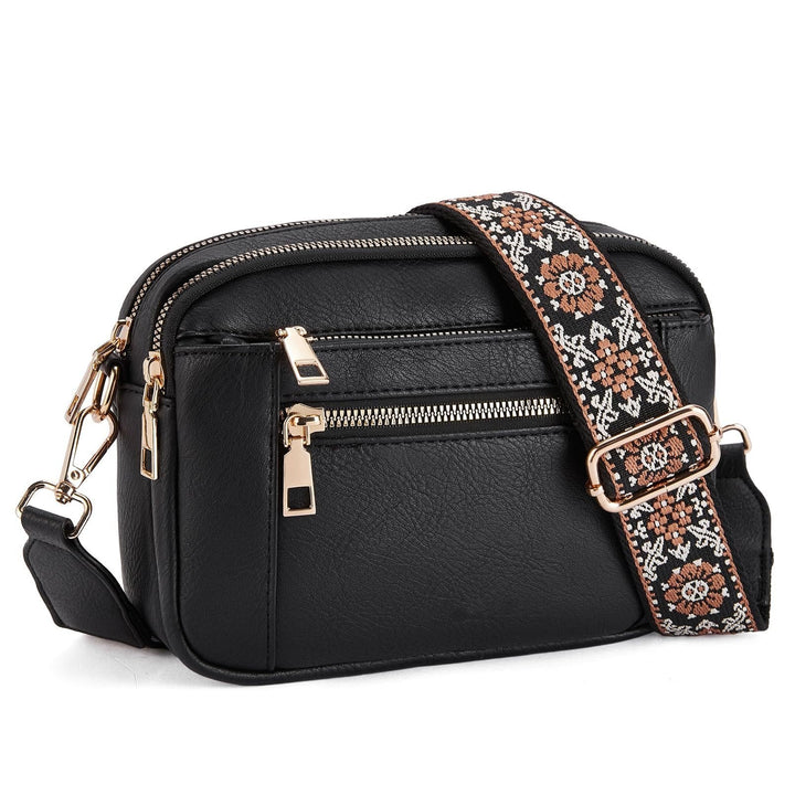 Alethea | Women's Multi-Zip Crossbody Bag with Patterned Strap