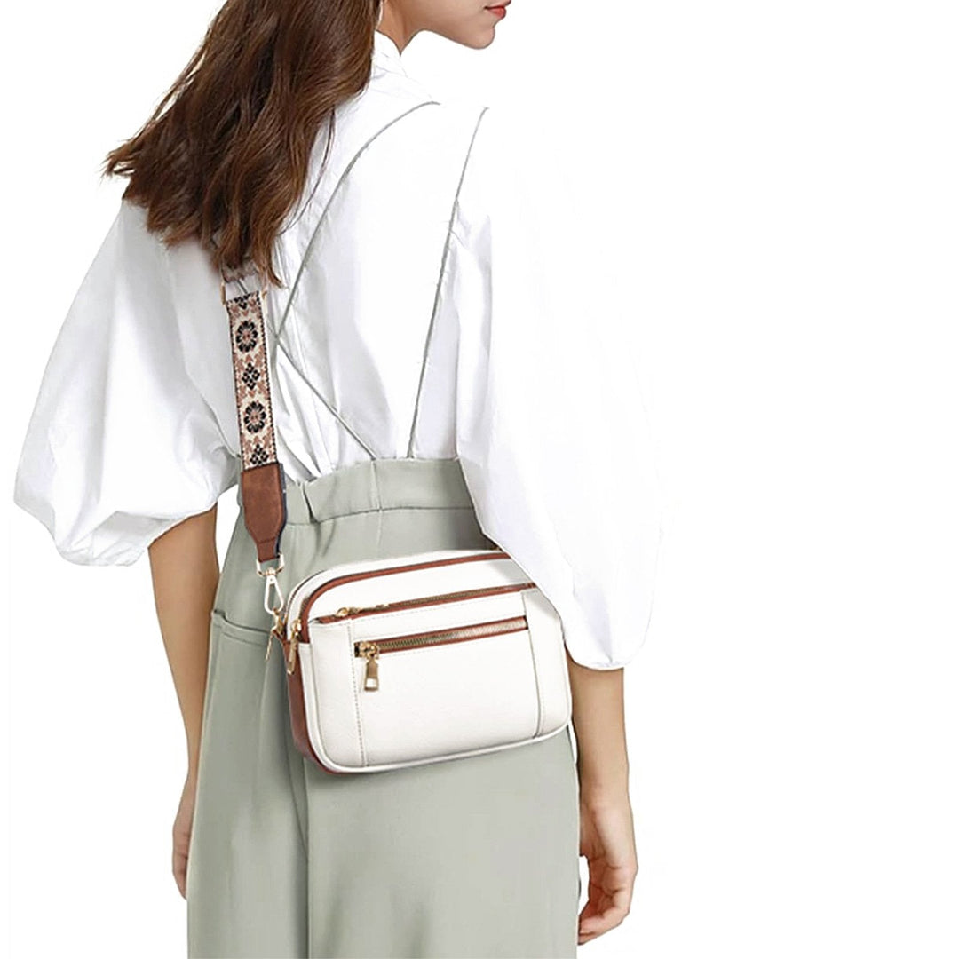Alethea | Women's Multi-Zip Crossbody Bag with Patterned Strap