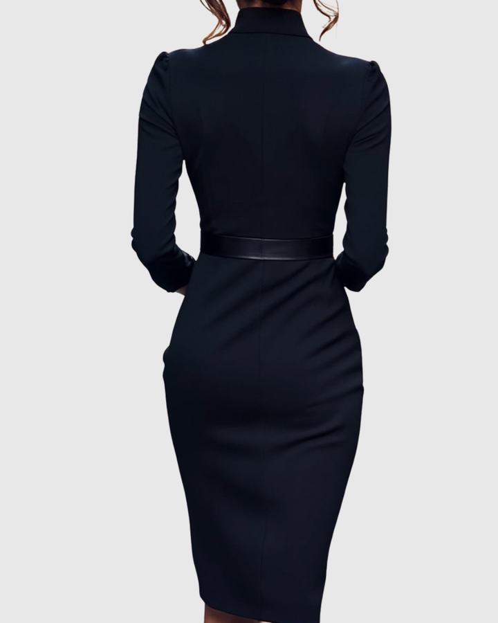 Rosamond | Women's Belted V-Neck Long Sleeve Midi Dress