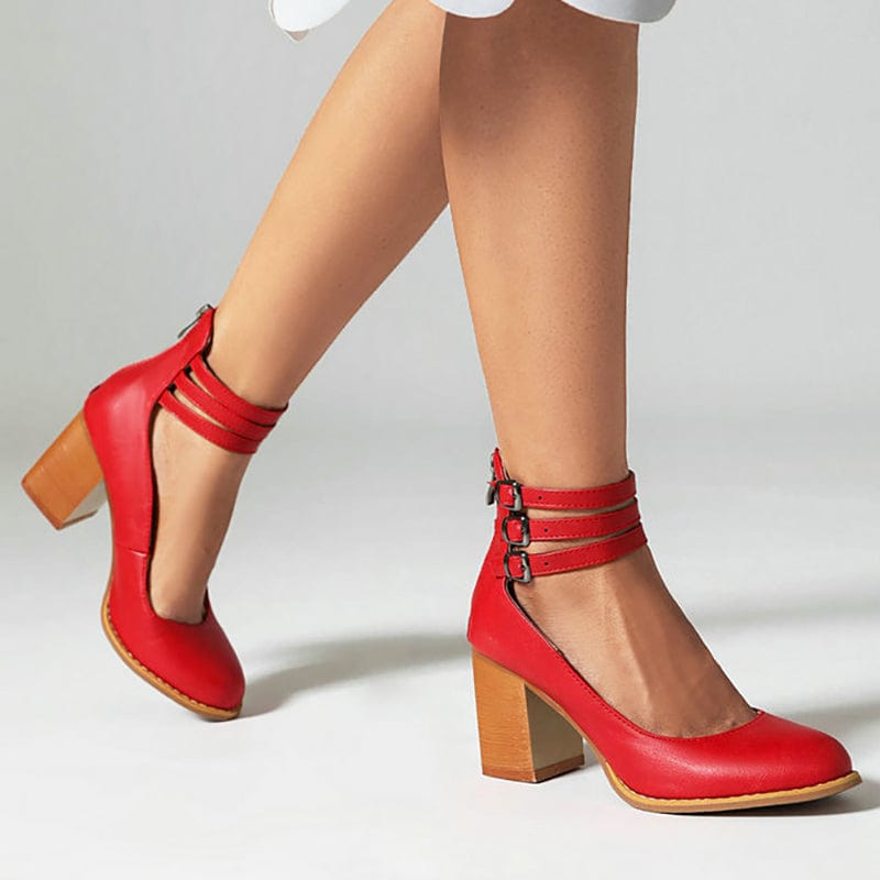 Heulwen | Women's Triple Buckle Block Heel Ankle Boots