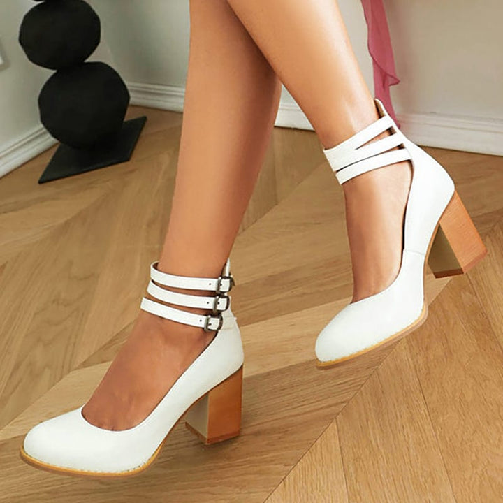 Heulwen | Women's Triple Buckle Block Heel Ankle Boots