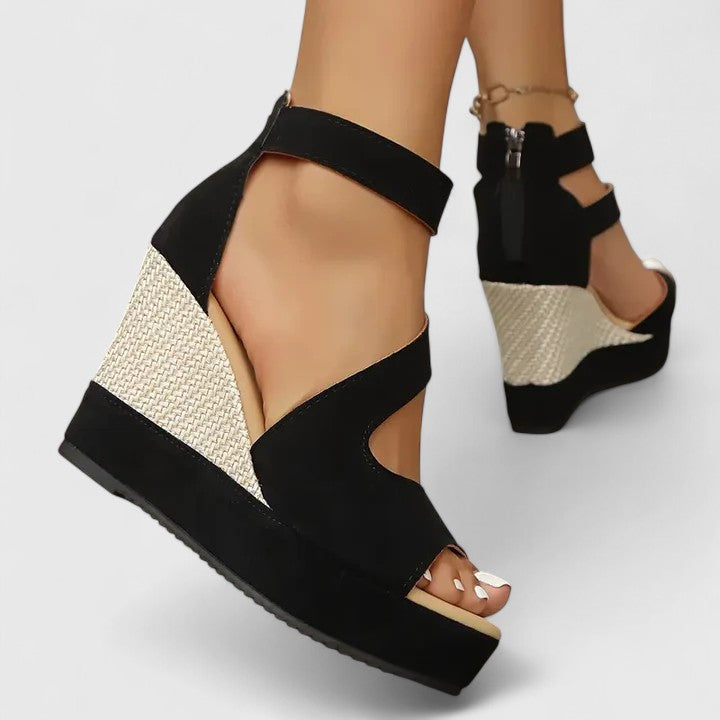 Women's Orthopedic Cushioned Wedge Elastic-Panel Sandals for Summer in Black — view 4